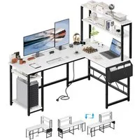 HOMALL Gamingtisch Schreibtisch mit USB L-förmiger Ecktisch 155cm (Mit großem Ablagefach, USB-Ladeanschluss und Steckdose)