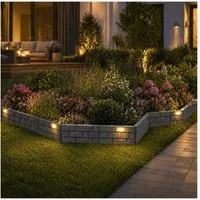 HTI-Living Beetumrandung Beeteinfassung Länge 520 cm Ziegelsteinoptik Grau, LxH: 43.5x29 cm, Set, 12 Module inkl. Solar, Zierzaun Beetumrandung Beetbegrenzung