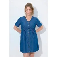 Ulla Popken Midikleid Jeanskleid A-Linie V-Ausschnitt Halbarm
