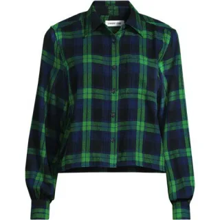 Verkürzte Flanellbluse, Damen,  Grün, Baumwolle, by Lands' End