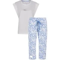 By Louise Schlafanzug Damen Pyjama mit Culotte (2 tlg) Baumwolle Hose mit Blumenmuster