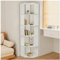 oyajia Bücherregal Bücherregal Eck 159cm für Wohnzimmer Home Office, 5-Stöckiges Weiß, Standregal, Büroregal, 5 Fächer, Holzwerkstoff, 40x40x159cm (BxTxH)