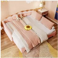 oyajia Daybett Polsterbett 90x190cm mit Ausziehbett 180x190cm, Samt Polsterbett Schlafsofa Kinderbett Tagesbett mit LED-Beleuchtung