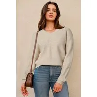 Arach&Cloz V-Ausschnitt-Pullover Damen-Pullover aus Wollmischung, Langärmliger Strickpullover Basic Sweater Leicht Locker Strickpulli Herbst Winter Warm
