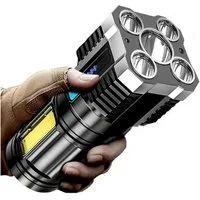 GENETIC System LED Taschenlampe Wiederaufladbarer Taschenlampe 5 LED-COB USB (5-LED-Taschenlampe per USB Kabel Aufladbar leicht und kompakt tragbar, Wiederaufladbarer 5-LED-Suchscheinwerfer USB inkl. Micro-USB-Kabel), Seitliches COB-Licht, 4 Lichtmod