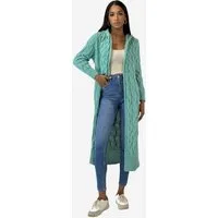 Elara Cardigan — Damen Long Cardigan One Size mit Kapuze und Zopfmuster