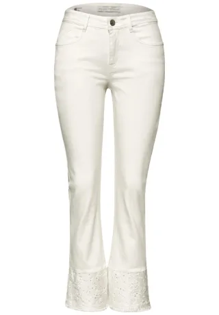 Street One - Kick-Flare Hose in 7/8-Länge mit Lochstickerei beige - Gr. - 28