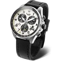 Vostok Europe Chronograph Space Race 325A743-L, 46 mm – Herrenuhr mit altweißem Zifferblatt, & Lederband im Retro-Design