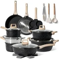 Just Perfecto Kochtopf Just Perfecto 21-teiliges Granit-Kochgeschirr-Set Schwarz, Kochtopfset Granitoptik