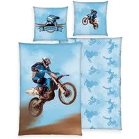 Herding Kinderbettwäsche Motocross Bettwäsche Set 2tlg. 135x200 cm 100% Microfaser, 1 teilig, Langlebig