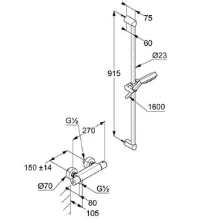 Kludi DIVE S Shower-Duo 3S Wandstange L=900mm chrom, 6957805-00 6957805-00
