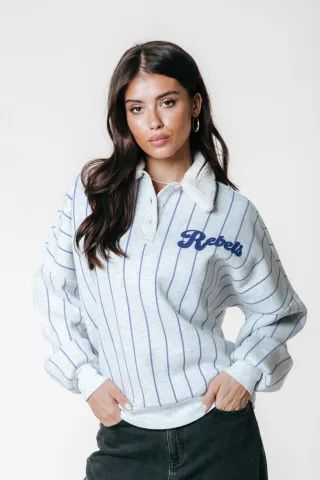 Colourful Rebel - Baseball Striped Contrast Collar Sweat light grey melange - Gr. - XS
