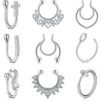LuxusKollektion Nasenpiercing Nasenpiercing Septum Fake Clip Hoop Nasenring Damen 9 Stk Silber
