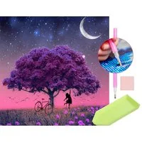 MALATEC Malen nach Zahlen Mädchen am Baum - 5D Diamond Painting Set 30x30cm (5d Diamond Painting-Set, Bild, Diamanten, Stift und Container), Entspannendes Hobby, kreative Stunden, schimmerndes Endergebnis.