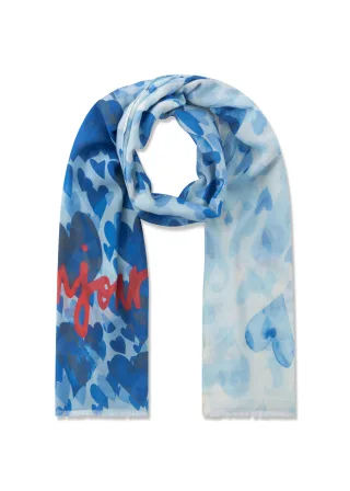 Schal aus feiner Modal-Baumwoll-Mischung mit gedrucktem Herzmuster blau - Gr. - one size