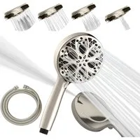 sparkpod Duschbrause Premium 10-Strahl Hochdruck Handbrause Duschkopf Edelstahlschlauch, (Premium Handbrause-Duschkopf-Set, 3-tlg., Enthält Duschkopf, Schlauch, Teflonband), 10 Strahlfunktionen, werkzeuglose Installation, energiesparend