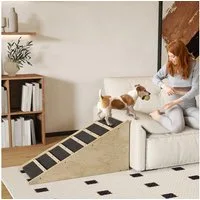PawHut Hunderampe Haustierrampe für mittelgroße Hunde bis zu 20 kg (Hundeeinstiegshilfe, 1-St., Hundeleiter), Natur+Grau 90 x 40 x 45 cm