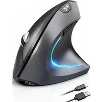 RUHE Ergonomische Maus Kabellose Bluetooth Vertikale Maus Optisch Leise RGB ergonomische Maus (Bluetooth, Funk, kabelgebunden, 2.5G, USB-Dongel, Kabelgebundenes Aufladen, Drahtlos, Optische Maus, Büro, 2400 dpi, Einstellbar DPI Schwarz Weiß Grau 6 Ta