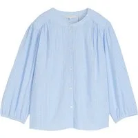 TOM TAILOR Kurzarmbluse H blau,Casual,Leinen,Gestreift,Rundhals,3/4 Arm,Casual Fit
