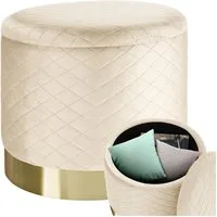 tectake Sitzhocker Hocker mit Stauraum in Samtoptik mit Steppmuster, 51 x 44,5 cm (Pouf Coco, in creme), rund, gepolstert, Belastbarkeit 300 kg