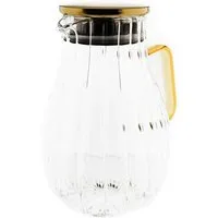 Almina Karaffe aus Glas 1,8 Liter Riffle Design mit goldenem Henkel und Deckel, (1-tlg)