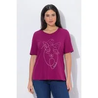 Ulla Popken T-Shirt T-Shirt Tiermotiv Classic V-Ausschnitt Halbarm