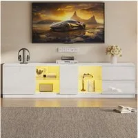 Merax TV-Schrank hochglanz TV-Schrank mit LED-Beleuchtung (1-St) Fernsehschrank Fernsehtisch mit 2 Schubladen & Glaselementen,B: 160cm