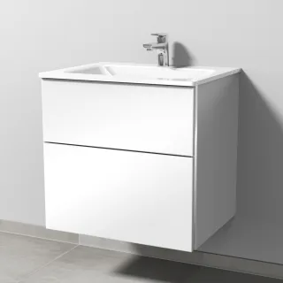 Sanipa 3way Glas-Set Glas-Waschtisch und Unterbau mit 2 Auszügen, Weiß-Glanz BS20178
