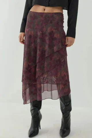 Hohe Taille Midi-Rock mit floralem Druck