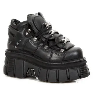 NEW ROCK 106-S29 TOWER SHOES Biker-Punk-Gothic-Stiefel aus schwarzem Leder in Metallic-Optik