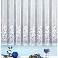 heimtexland Gardine Jacquard Stores Gardine Blumen weiß Fertigstore (1 St), Kräuselband, transparent, Jacquard, Kräuselband für Wunschbreite I Bleiband für schönen Fall