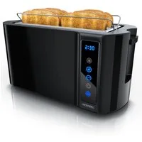Arendo Toaster 4-Scheiben, Wärmeisoliertes Doppelwandgehäuse, Display Restzeitanzeige, 2 lange Schlitze, für 4 Scheiben, 1500 W, Langschlitz, Brötchenaufsatz, Brotscheibenzentrierung, Touchpanel