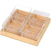 Cheffinger Snackschale 5-teiliges Bambus-Glas-Set – Stilvoll Servieren & Genießen, (5-tlg)