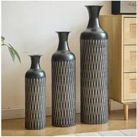 BlingBin Bodenvase Bodenvase Große 3er Set (50/66/83 cm) - Metallvasen mit Rillenmuster (3er Set, 3 St., Groß: 20*20*83CM/Mittel: 17*17*65CM/Klein: 14*14*50CM), Dekorative Vase für Wohnzimmer, Flur und Schlafzimmer, Schwarz