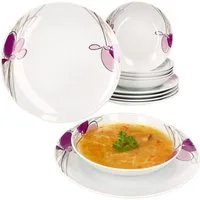 MamboCat Tafelservice 12tlg Tafelservice Viola Porzellan 6 Pers Speiseteller Suppenteller, Porzellan