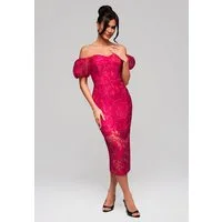 OMBRE Abendkleid Schulterfreies Midikleid mit floraler Spitze