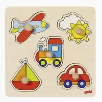 goki Steckpuzzle Steckpuzzle Meine Reise, 5 Puzzleteile, Extra große Holzknöpfe,schöne kindgerechte Motive