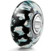 Materia Bead Schwarze Glasperle mit Silberfolie 161, Kern aus 925 Sterling Silber