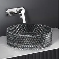 EMKE Aufsatzwaschbecken Ovales Aufsatzwaschbecken gehärtetes Glas transparent Waschbecken, Modernes ovales Waschbecken ohne Hahnloch, 36 cm