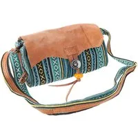 Guru-Shop Schultertasche Ethno Schultertasche mit Leder, Nepaltasche -..
