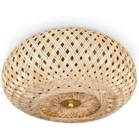 hofstein Deckenleuchte moderne Deckenlampe aus Holz/Rattan/Metall in Natur/Messingfarben, ohne Leuchtmittel, Deckenleuchte Lichteffekt, Ø40cm, 3x E27, ohne Leuchtmittel