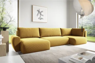 Wohnlandschaft Schlafsofa GALAN Stoff Poso Honiggelb Ottomane Links