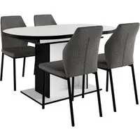 OTTO home Essgruppe Basel, Tischgruppe mit 4 Stühlen, Esstisch ausziehbar 140 - 180 cm, (Set, 5-tlg., Otto's DAUERTIEFPREIS), BESTSELLER, Sitzgruppe, Tisch, Stühle, ovale Tischplatte, Säulentisch