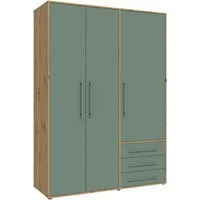 FORTE Drehtürenschrank Kleiderschrank,zeitloses Design,3 türig viel Stauraum, Schubladen, Stangengriffe, Made in Europe