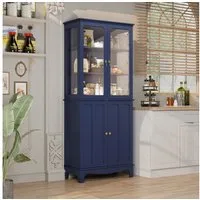 HOLTICO Hochschrank Freistehender küchenschränke mit Glastür, Glasküchenschrank, 183 cm (1-St) klassischer hoher Schrank mit Glastür und verstellbaren Regalen