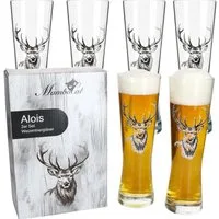 MamboCat Bierglas Alois 6er Set Weizenglas 0,5 L Hirschmotiv Geschenkverpackung, Glas