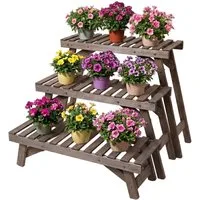 relaxdays Pflanzentreppe Blumenständer 3-teiliges Set, braun