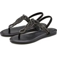 LASCANA Sommerschuh, offener Schuh, Zehentrenner Sandale, Pantolette mit Schmucksteinen in Glitzer-Optik VEGAN