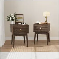 BBWL Nachttisch Set 2 Stück Mid Century mit Schublade Metallgriffen Beistelltisch, Nachttisch Se Modern mit MDF