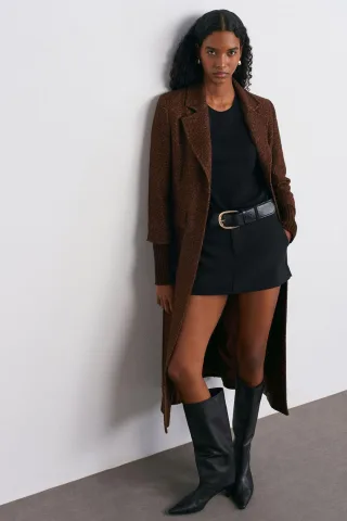 Strukturierter Tweed-Langer Mantel